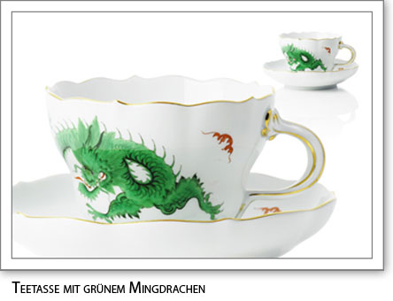 Teetasse mit grünem Mingdrachen aus Meissener Prozellan